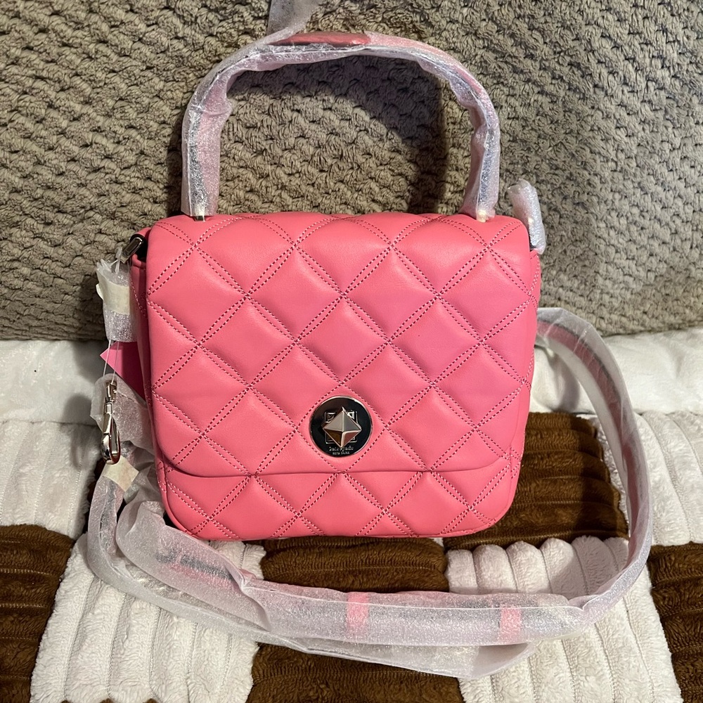 Kate Spade Quilted Leather Natalia Square Crossbody in Bright Blush Pink NWTS!
